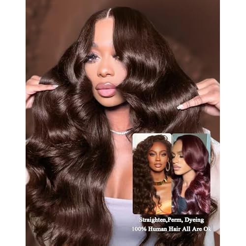 13x6 Lace Front Wigs Human Hair 34 Inch 200 Density Chocolate Brown HD Lace Front Wig Body Wave 4# Colored Wigs Human Hair Real | Soft Non-shedding Non-tangling Full Length No Peculiar Smell
