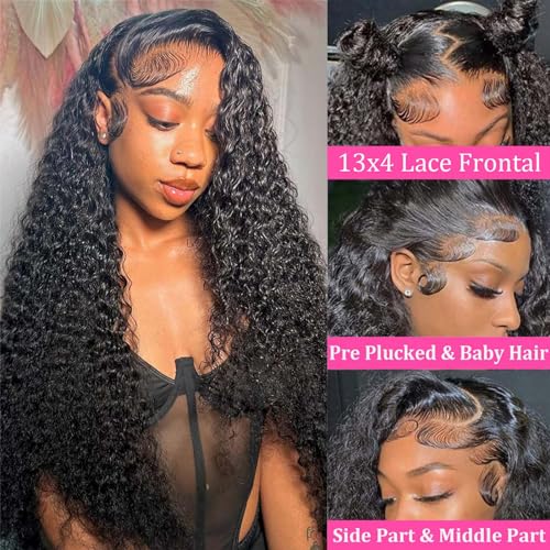 Deep Wave Lace Front Wigs Human Hair Curly Wig,13x4 HD Lace Front Wigs Human Hair Pre Plucked,150% Density 10A Human Hair Lace Front Wigs Water Curly Wig For Black Women With Babyhair(30 inch)