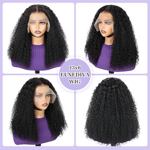 13x6 Kinky Curly Lace Front Wigs Human Hair Curly Wig 24 Inch 12A Brazilian Pre Plucked with Baby Hair HD Transparent Lace Frontal Wigs for Women