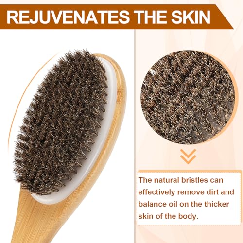 Bamboo Shower Brush with Curved Long Handle, 16.7 Inches Exfoliating Back Scrubber with Natural Bristles for Men & Women, Back Exfoliator Body Washer for Bath or Dry Brushing