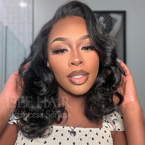 ISEE Hair Ocean Wave Glueless Wigs Human Hair Pre Plucked Pre Cut 5X7 HD Lace Wear Go Wig Lace Front Wigs Human Hair For Beginners 180% Density 20 Inch