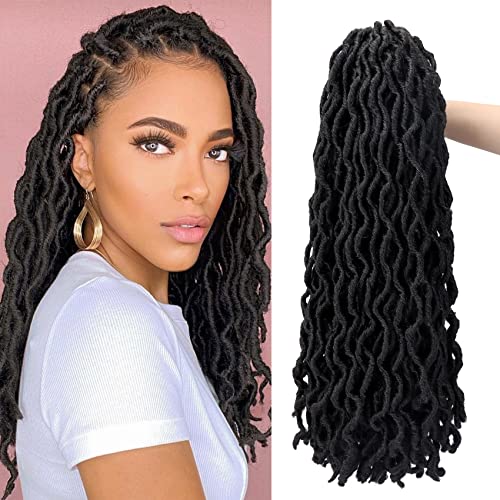 18 Inch Goddess Faux locs Crochet Hair 6 Packs/Lot Soft Gypsy Locs Wavy Crochet Braids Dreadlocks Curly Wavy Twist Braiding Hair Extensions African Roots Braid£¨1B)