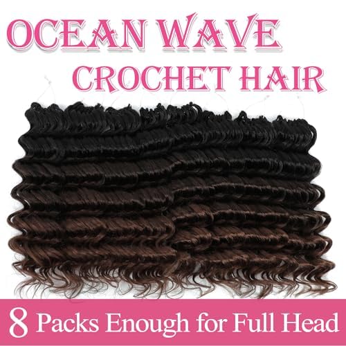 Ocean Wave Crochet Hair 14 Inch 8 packs Deep Wave Crochet Hair Synthetic Curly Crochet Braiding Hair for Black Women (14 Inch, 8 packs, 1B/4/30)