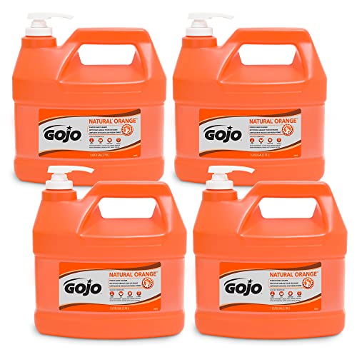GOJO NATURAL ORANGE Pumice Hand Cleaner, 1 Gallon Quick Acting Lotion Hand Cleaner with Pumice Pump Bottle (Pack of 4) - 0955-04