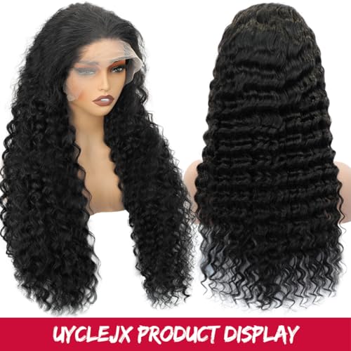Deep Wave Lace Front Wigs Human Hair Deep Wave Wig 200% Density Curly Glueless Lace Front Wig Human Hair 13x4 HD Lace Frontal Wigs Wigs for Black Women Pre Plucked 18 Inch