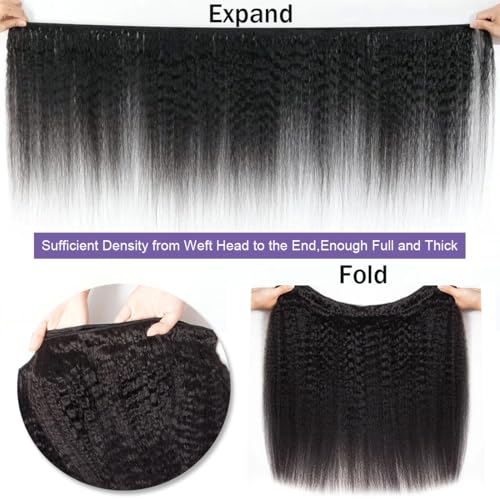 Kinky Straight Human Hair Bundles 100% Unprocessed Brazilian Virgin Hair(20 22 24 Inch)12A Silky Yaki Straight Bundles Human Hair Quick Weave for Black Women Natural Color