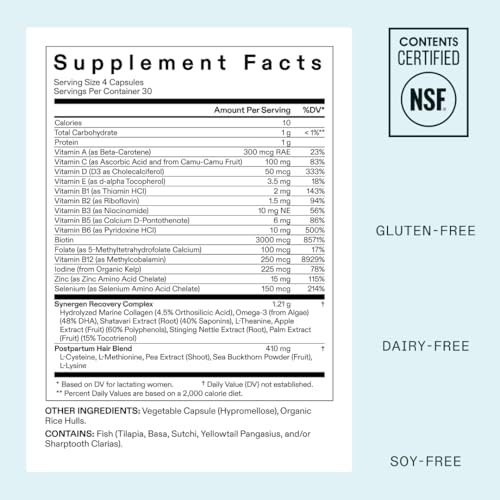 Nutrafol Postpartum Hair Growth Supplements, Clinically Tested for Visibly Thicker Hair and Less Shedding, Breastfeeding-Friendly - 1 Month Supply, 1 Refill Pouch