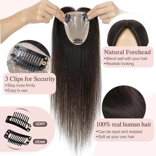 SEGO Hair Toppers for Women Real Human Hair Large Full Silk Base 9 * 14 cm Free Part No Bangs 150% Density Clip In Topper Hairpieces for Women with Thinning Hair -16 Inch #1B Natural Black