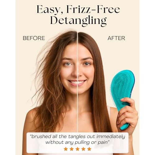 Detangler Brush & Wide Tooth Comb Hair Brush Gift Set - Ideal Gifts Under 10 Dollars for Womens Stocking Stuffers & Teenage Girls Gifts Ideas, Blue