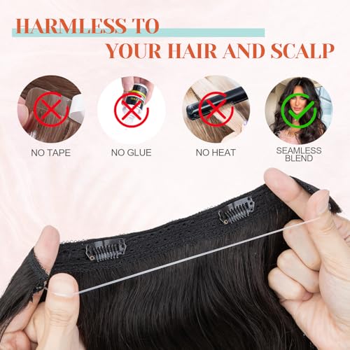 Benehair Halo Hair Extensions - Real Human Hair, Wavy & Curly Styles, 100% Human Hair, Natural Black, 55g/12inch