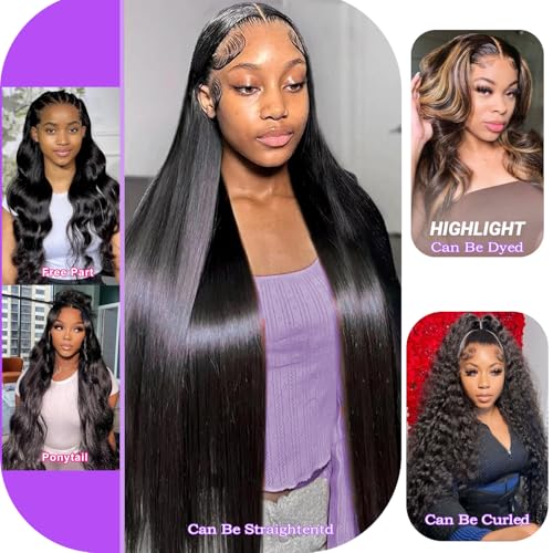 32 Inch 13x6 Lace Front Wigs Human Hair 200 Density Body Wave HD Lace Front Wigs Human Hair Pre Plucked Natural Color Glueless Wigs for Women