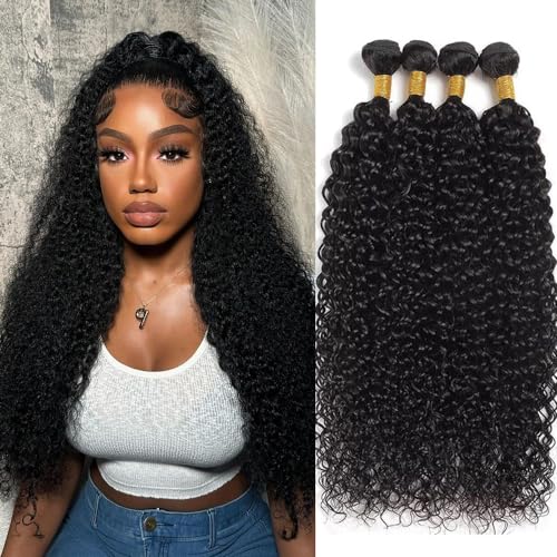 Water Wave Bundles Human Hair Brazilian Virgin Water Wave 4 Bundles Curly Wave Bundles Wet and Wavy Water Wave Bundles for Black Women Water curly Ocean Wave Bundles 22 24 26 28in