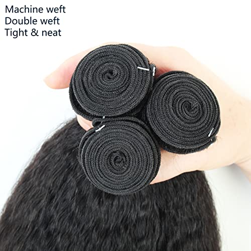 Light Yaki Bundles Human Hair Natural Weave Remy Hair Kinky Straight 3 Bundles 16 18 20 Inch Unprocessed Brazilian Virgin Hair Extensions Natural Color