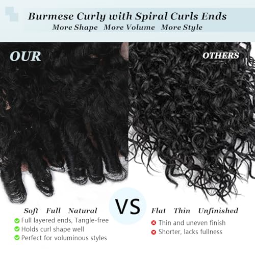 Burmese Curly V Part Wigs Human Hair 200% Density Upgrade U Part Human Hair Wigs with Drawstring and Spiral End Glueless Clip in Half Wigs for Black Women No Leave Out #1B Natural Black 18Inch