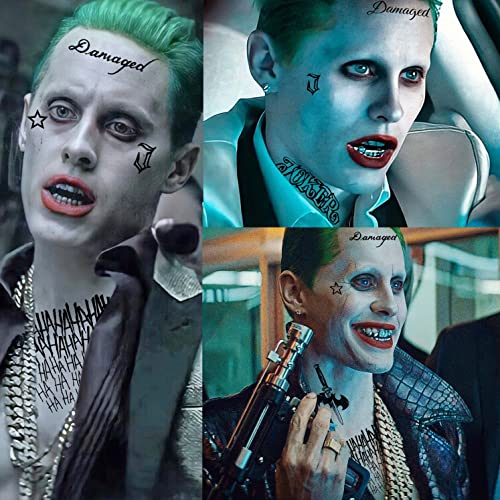 5 Sheets 3D Joker Temporary Tattoos For Men Women Adults Halloween Makeup Kit, Ghost Clown Scary Smile Face Damaged Joker Tattoos, Prisoner Halloween Cosplay Prank Costume Rave Accessories