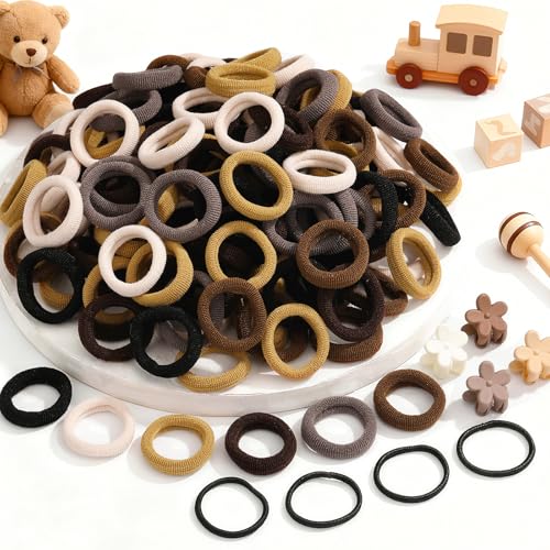 360PCS Soft Cotton Hair Ties for Toddlers & Baby - No Damage Elastics Seamless Ponytail Holders for Little Girls Daily Hair Accessories, Neutral Colors