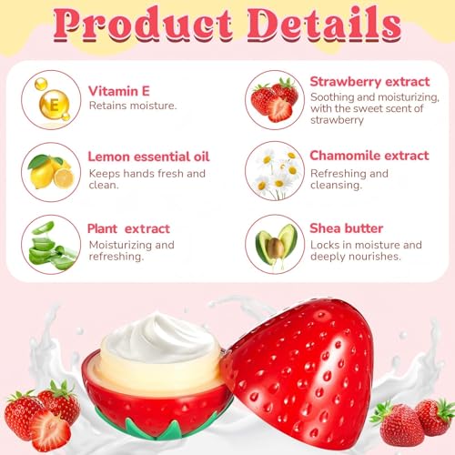 12 Pcs Strawberry Hand Cream Gifts Set for Women, Funny Fruit Hand Cream Gift for Baby Shower, Birthday Day, Fall Holiday Party, Bridal Shower Favors, Bridesmaid Gifts and Wedding Favors Party Supply