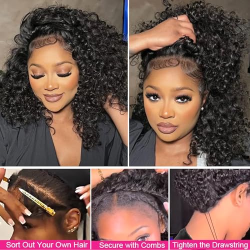 BLG Burmese Water Wave Half Wig Human Hair 250% Density 15A Messy Curly Human Hair Invisible Hairline 3 In 1 Half Wigs 22 Inch Quick Install Wear and Go Drawstring Wig Beginners Friendly Glueless Wigs