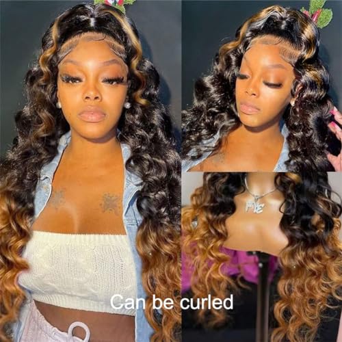 NICY 360 Transparent Lace Body Wave Wig Remy Human Hair Updo Pre Plucked Glueless Frontal Wigs Hair Extrenstion with Baby Hair (30 highlight wave, 20inch)