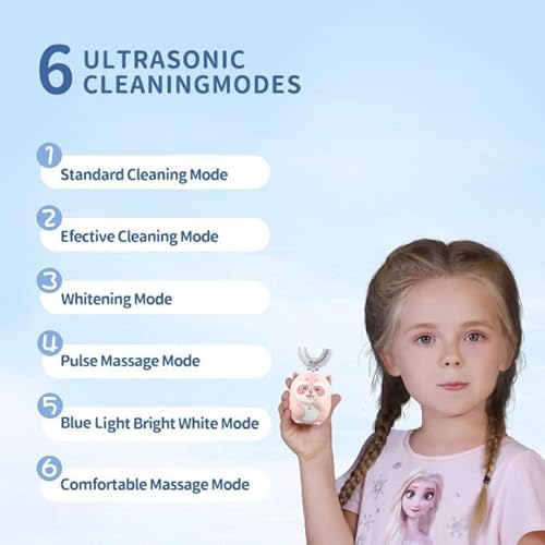 Kids Electric U Shaped Toothbrush Children Cartoon Sonic Automatic Toothbrush with 4 Brush Heads Full Mouth 6 Cleaning Modes - (Age 8-15, Gray)