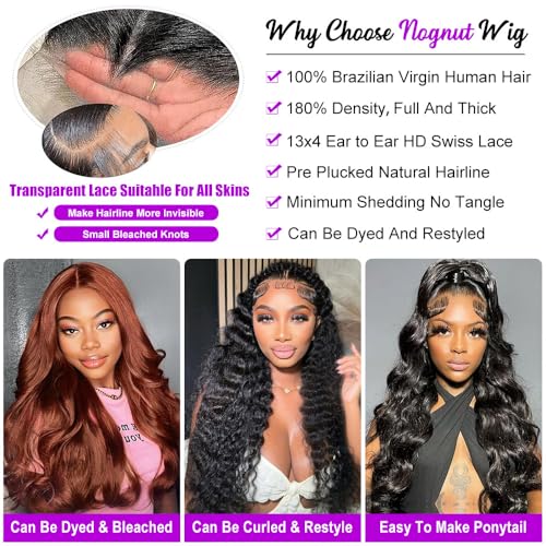 13x4 Lace Front Wigs Human Hair Body Wave Frontal Wig 180% Density Glueless Wigs Human Hair Pre Plucked Human Hair Wigs for Women Body Wave Lace Front Wigs 32 Inch