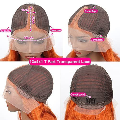 NICY Ombre Orange Ginger Colored Wigs Body Wave 13x6X1 T Parting Lace Front Wig Pre Plucked Human Hair Wigs 150% Indian Remy(24inch)