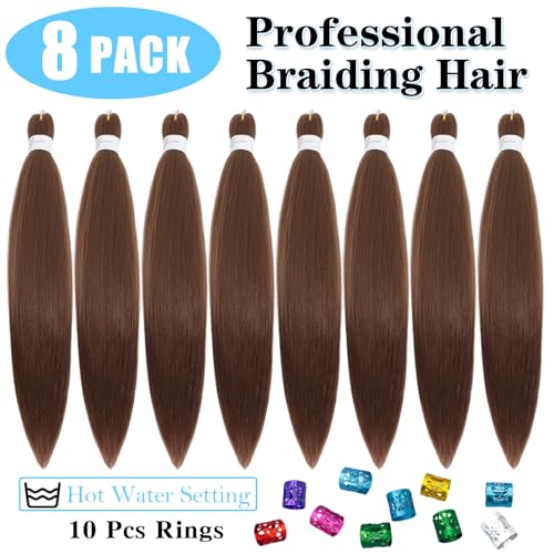 Braiding Hair Pre Stretched 20 Inch 8 Pack Long Professional Pre Stretched Hair For Braiding Soft Yaki Texture Hot Water Setting Synthetic Crochet Braids For Women Girls (20Inch,30#)