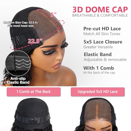 Pre Plucked Glueless Wigs Human Hair Precut Lace Curly Wigs for Black Women 5x5 HD Lace Closure Deep Wave Wig