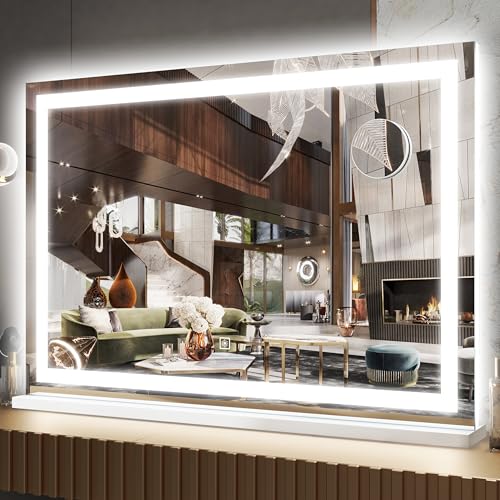 FENNIO Large Vanity Mirror with Lights£¬32" x 22"Lighted Makeup Mirror, Large Makeup Mirror with Lights, Touch Sensor with Dimmable 3 Modes£¬ Vanity Mirror Square White