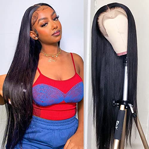 Straight Lace Front Wigs Human Hair 13x4 HD Transparent Lace Frontal Wigs 180% Density Pre Plucked with Baby Hair 24Inch Straight Lace Front Wigs for Black Women Natural Color
