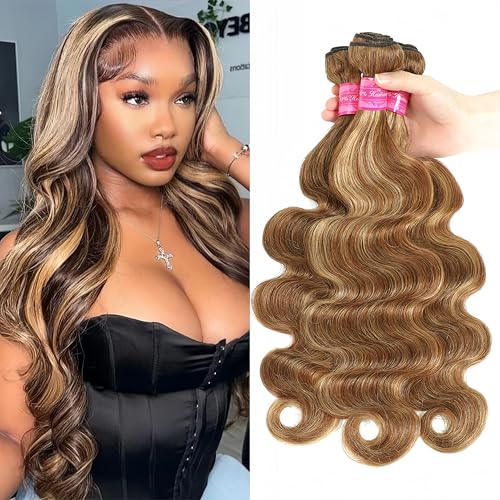 Bundles Human Hair Body Wave Hair Weft 18 20 22 24 Inch Raw Unprocessed 12A Virgin Human Hair Bundles Remy Hair Bundles Ombre Honey Brown Bundles Human Hair