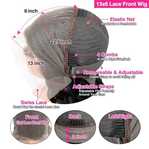13x6 Deep Wave Lace Front Wigs Human Hair 200% Density Deep Wave Curly Frontal Wigs Human Hair for Black Women Bleached Knots Free Part Natural HairLine Can Be Dyed and Restyled 22 Inch