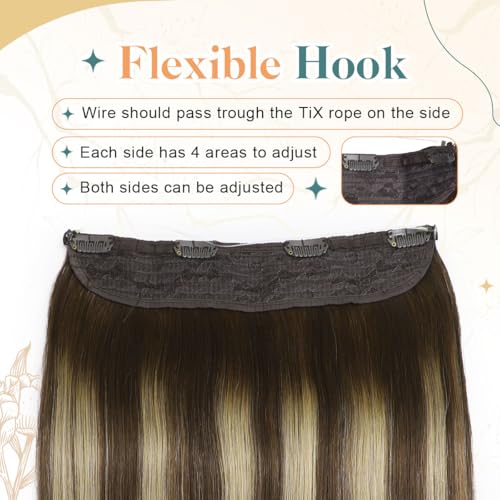 Sindra Wire Hair Extensions Real Human Hair 14Inch 70g Balayage Medium Brown Mix Caramel Blonde Fishing Line Extensions With Adjustable Clips Wire14#4/27/4
