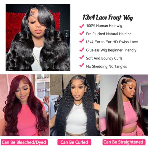 Lace Front Wigs Human Pre Plucked Body Wave 13x4 Lace Frontal Wig with Baby Hair 100% Human Hair Wigs for Black Women Body Wave Wig 22Inch