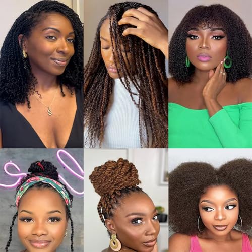 QVR Afro Kinkys Bulk Human Hair for Dreadlock Extensions Repair Locs, Twist Braiding Afro Kinky Human Hair for Locs Natural Black Color 12 inch 4 Packs 200 Gram
