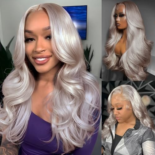 Grey Tranparent Lace Front Wigs Human Hair Pre Plucked 30 inch 13x6 Body Wave Wigs 180% Density Glueless Wig with Baby Hair for Black Women