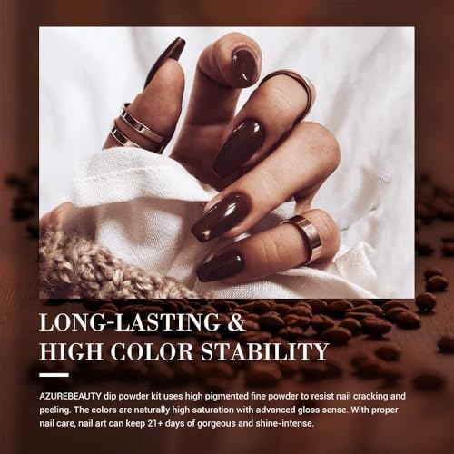 AZUREBEAUTY Dip Powder Nail Set, Fall Nude Dark Brown Purple Gary Natural 6 Colors Dipping Powder Starter Kit, French Nail Art Manicure DIY Salon, No Need Nail Lamp Cured