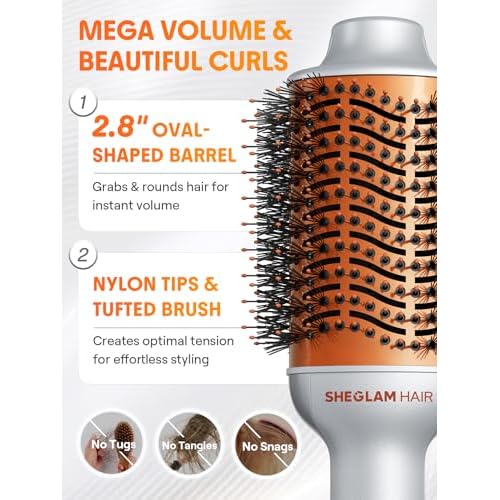 SHEGLAM 4-in-1 Hot Air Brush - Hair Dryer & Styler with 33000 RPM Motor, GLOSS PRO Coating for Shine, 3 Heat Settings, Tangle-Free Ionic Bristles for Frizz-Free Blowouts (US Plug)