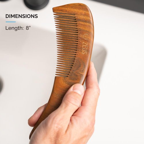ZEUS Curved Sandalwood Beard Comb in Gift Box, Premium Grooming Essential with Sheath for Men’s Beard & Hair (M31)