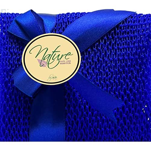 Net Bath Sponge, Customized N1 Weave, NKN Naturals, Long, Skin Exfoliation, African, Ghana, Porous, Stretches Horizontally to Approximately 49" (Shade of Blue)