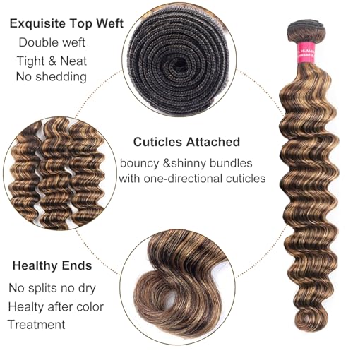 Loose Deep Wave Human Hair Bundles With Closure 20 22 24+20inch Ombr? Highlight Bundles Human Hair with 4x4 Lace Closure Highlight Brown Blonde Colored