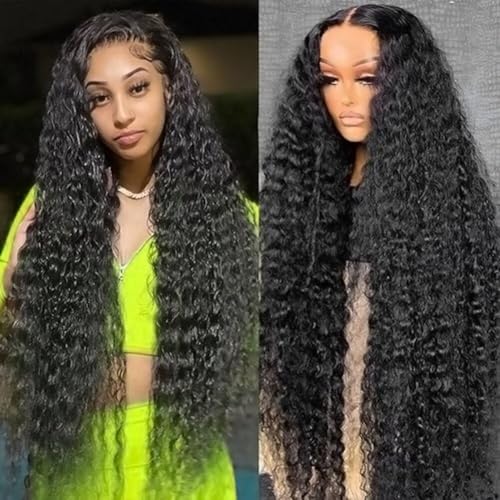 30 Inch 13x6 Deep Wave Lace Front Wigs Human Hair Wig for Women 12A 200% Density HD Lace Front Wigs Human Hair Pre Plucked with Baby Hair Natural Black