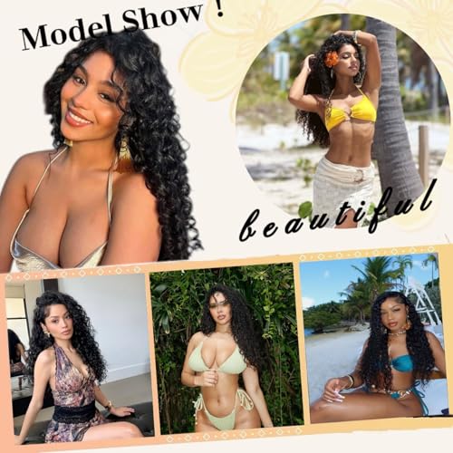 Human Hair Bundles 20 22 24 Inch Deep Wave Bundle 12A Brazilian 100% Unprocessed Virgin Human Hair 3 Bundles Deep Curly Wet and Wavy Human Hair Quick Weave Extensions for Women Natural Black