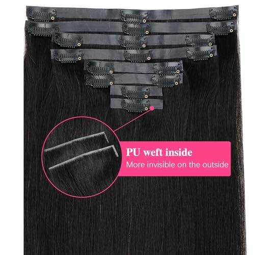 Injected Clip in Extension Human Hair Invisible Clip Ins for Women Brazilian Injected Clip ins Human Hair Natural Color 8 Pcs with 18 Clips 120g/Set (22 inch)