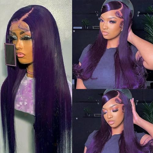 Nicy Purple 13X6 Lace Front Wigs Human Hair 13x4 Colored Lace Front Wigs Human Hair Pre Plucked 150% Density Silk Straight Lace Front Wig Human Hair with Baby Hair Purple Wig (20inch, 13X6 purple)
