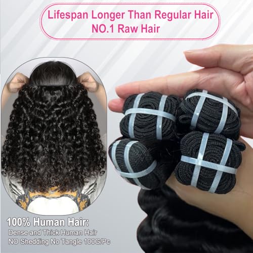 15A Burmese Deep Wave Bundles Human Hair 26 Inch 1 Bundle Tangle Free Unprocessed Brazilian Virgin Hair Weft with Spiral Curly End for Women Deep Wave Human Hair Weft Extensions