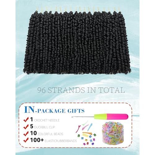 Passion Twist Crochet Hair for Black Women-10 Inch 8 Packs Natural Black, Pre Looped Pretwisted Hair Extensions,Braided by Synthetic Spring Kinky Twist Bohemian Curl(10"-8P,1B)