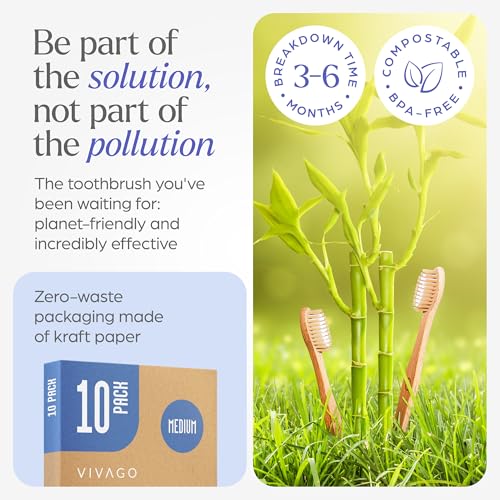 Bamboo Toothbrushes Medium Bristles 50 Pack - BPA Free Medium Bristles Toothbrushes for Adults - Eco-Friendly, Natural Wooden Toothbrush