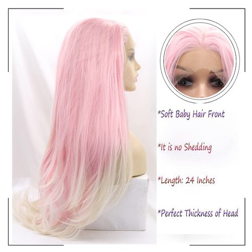 Kalisa Blonde Pink Hair Wigs for Women Synthetic Lace Front Wig Long Straight Pink Mermaid Wig Heat Resistant Fiber Glueless Wig 24inch