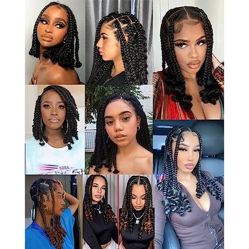 Short Goddess Box Braid Crochet Hair For Black Women and Baby Kids- 7 Packs 10 Inches Ombre Red, Synthetic Hair With Toni Curl Ends Extensions (10 Inch-7Packs,T1B/Red)